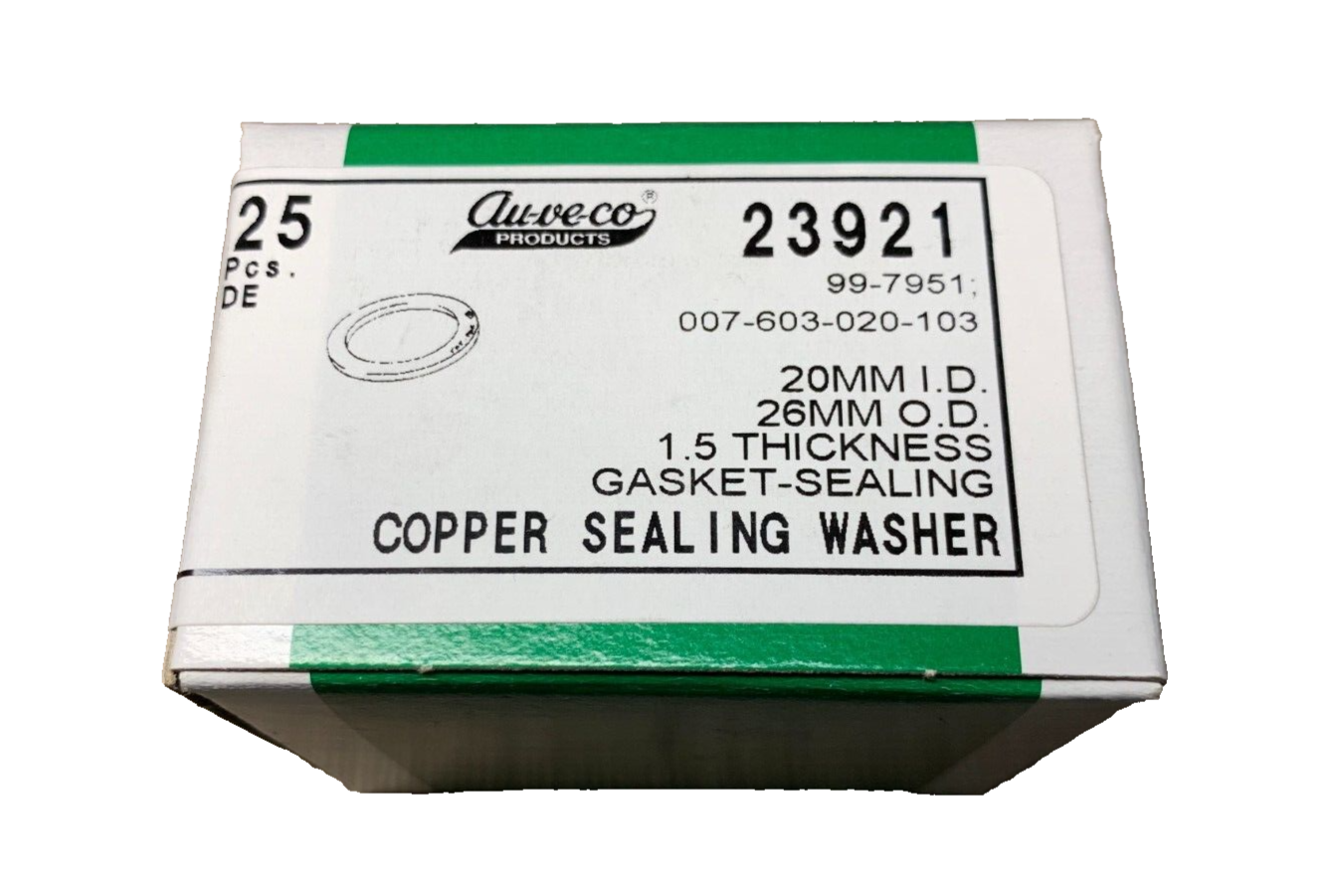 25 Auveco - 23921 - Copper Sealing Washer 20Mm I.D. 26Mm O.D.