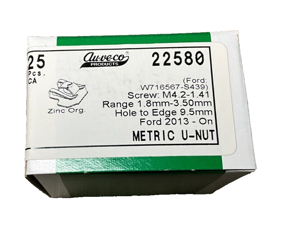 25 Auveco 22580 Extruded U-Nut, M4.2-1.41, Thread, for Ford W716567-S439