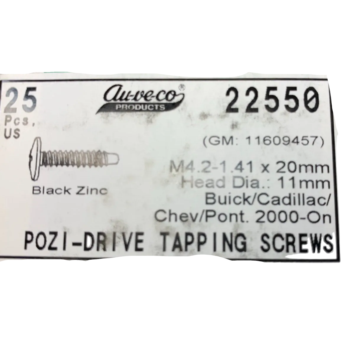 25 Auveco 22550 Pozi-Drive Tapping Screws