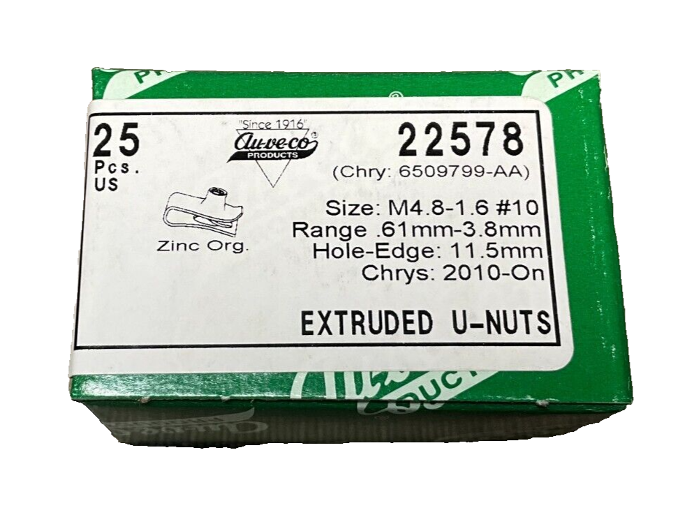 25 Auveco 22578 Extruded U-Nut, M4.8-1.6 Locking Thread, for Chrysler 6509799-AA