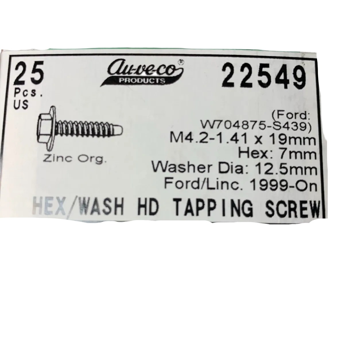 25 Auveco 22549 Hex Washer Head Tapping Screw Compatible with Ford