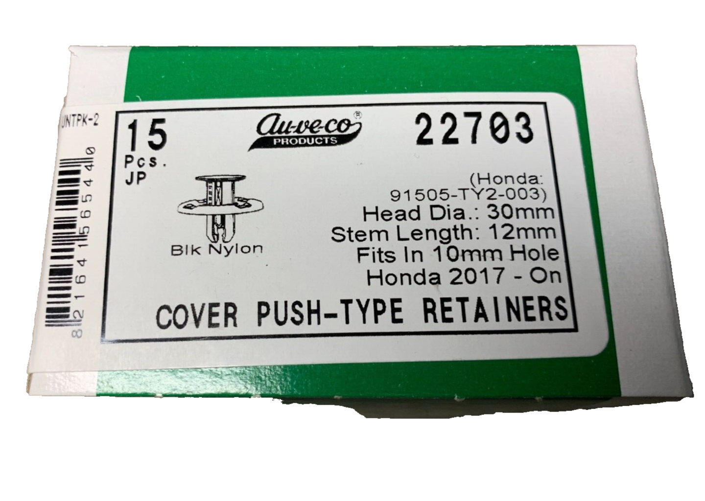 15 Auveco 22703 Push-Type Retainer 30mm Head, for Honnda 91505-TY2-003
