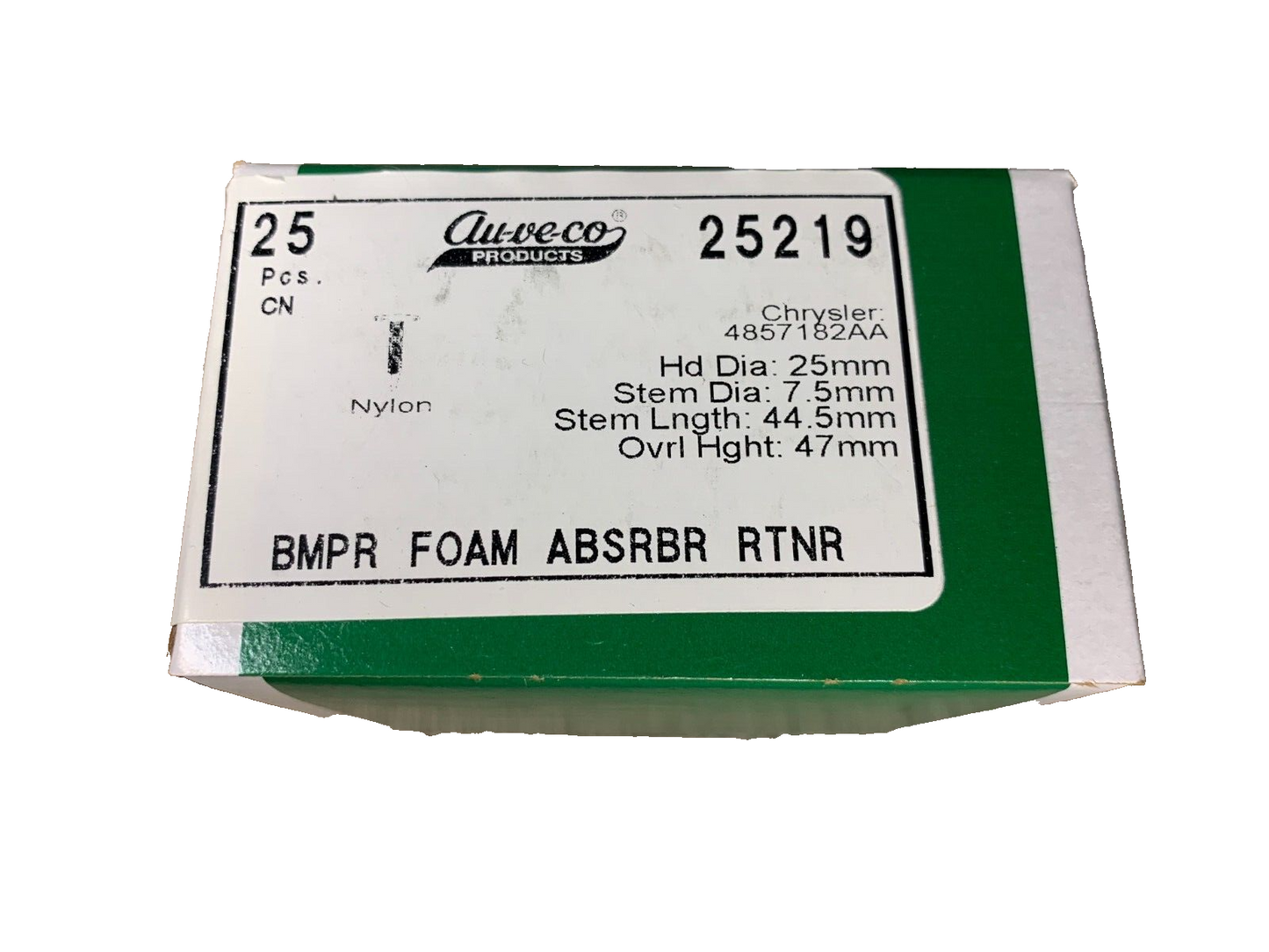 25 Auveco 25219 Bumper Foam Absrbr Retainer, Gray Nylon 4857182AA