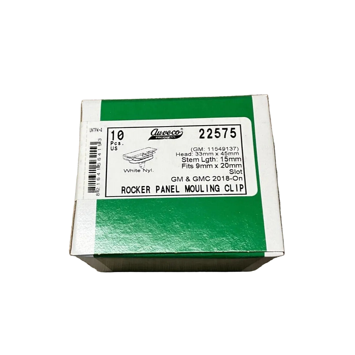10 Auveco 22575 Rocker Panel Moulding Clip, White Nylon, for GMM