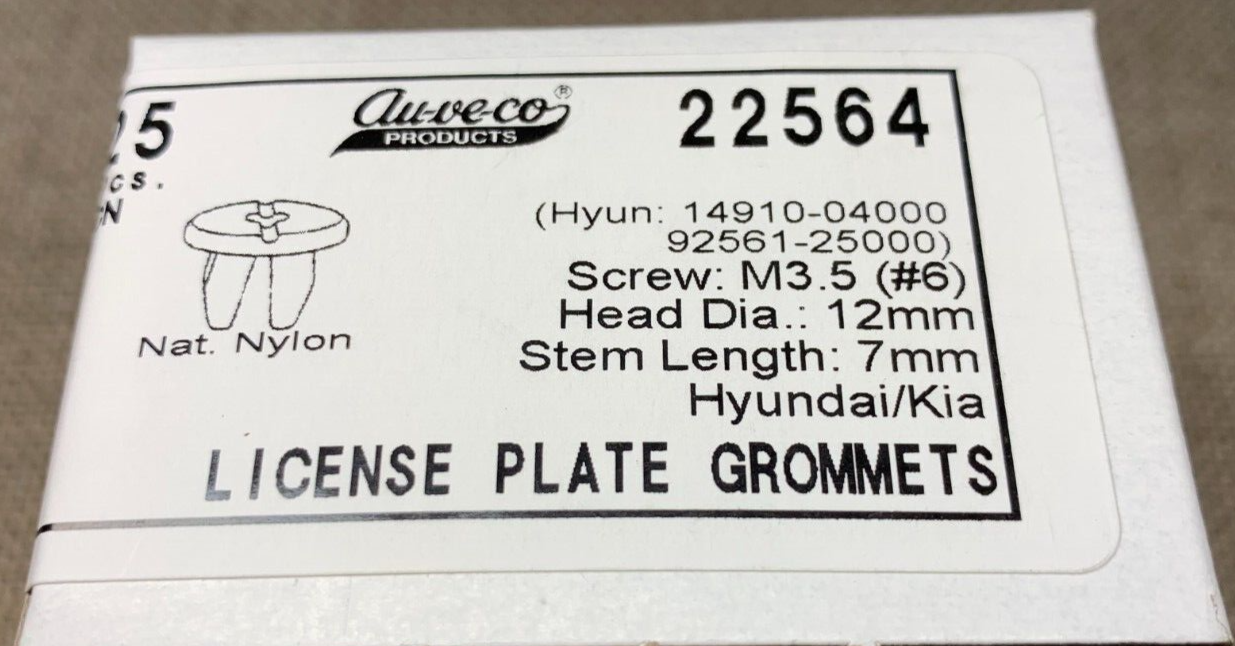25 Auveco 22564 License Plate Grommet for Hyundai 14910-04000, 92561-25000