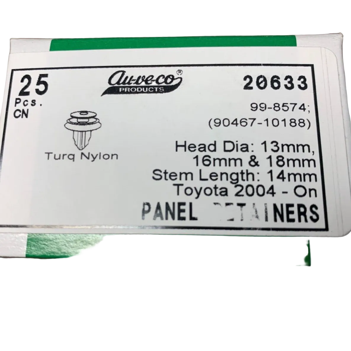 25 Auveco 20633 Toyota Trim Panel Retainer 20mm Total Length