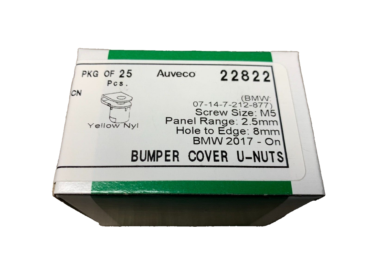 25 Auveco 22822 Bumper Cover U-Nut for 07-14-7-212-877