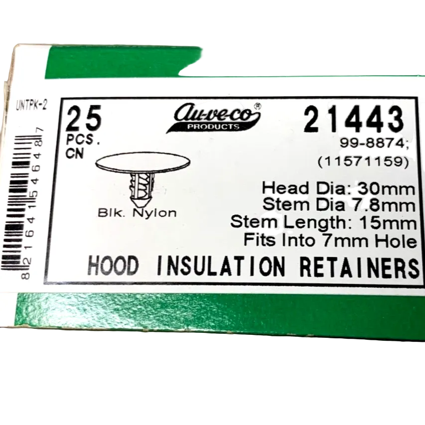 25 Auveco 21443 Hood Insulation Retainers Black Nylon 99-8874