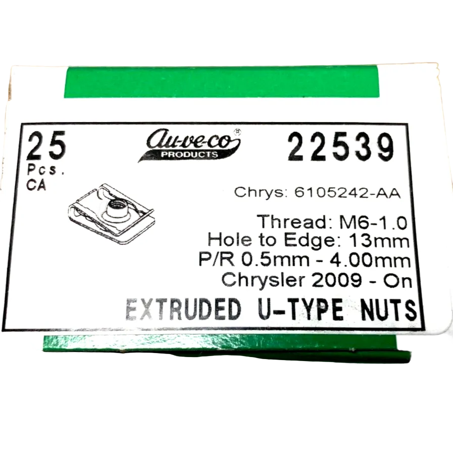 25 Auveco 22539 Extruded U-Nut, 13mm Hole Center to Edge, Chrys. 6105242-AA