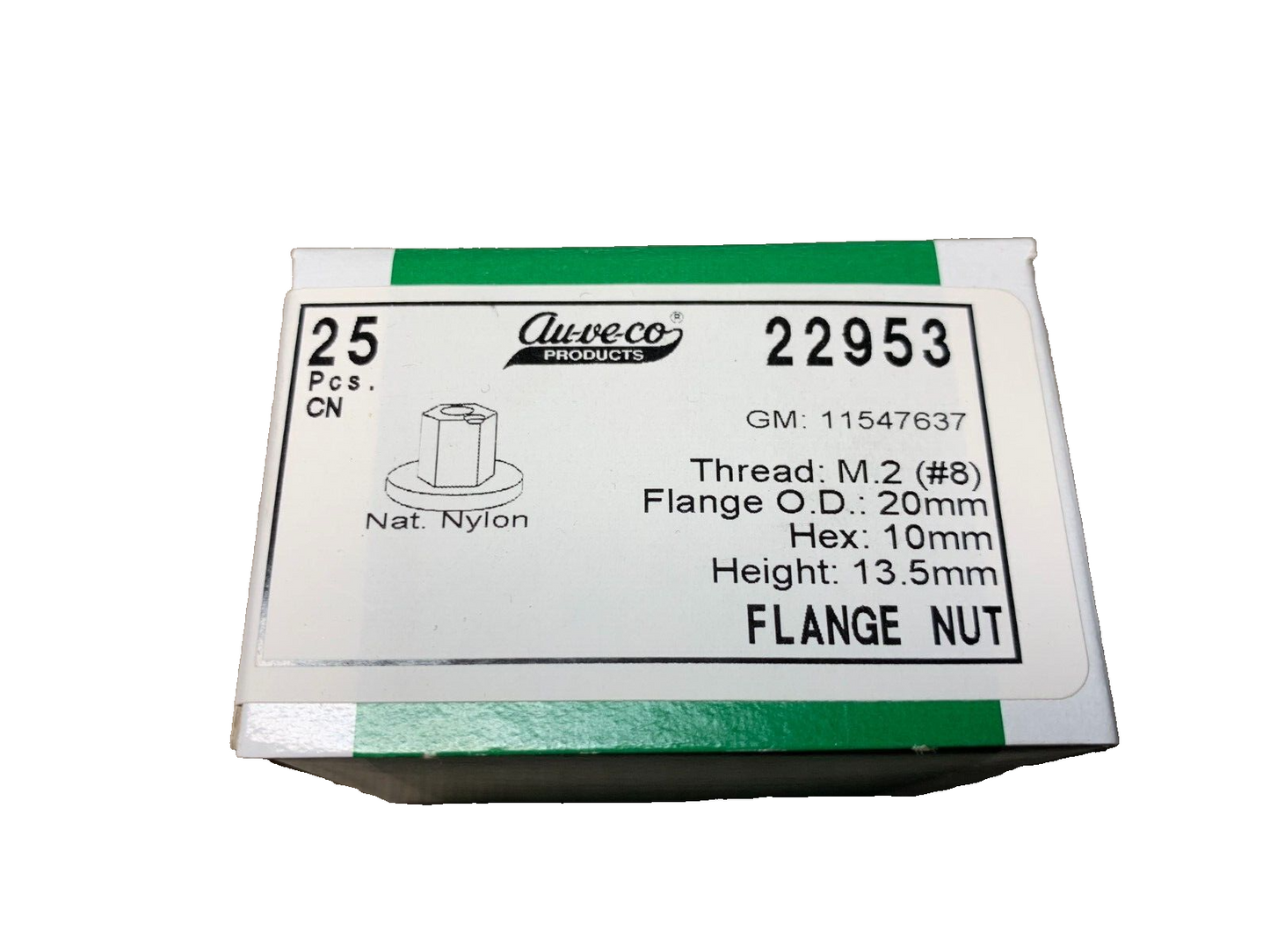 25 Auveco0 22953 Flange Nut, M4.2 (#8), Nylon, for GM 11547637