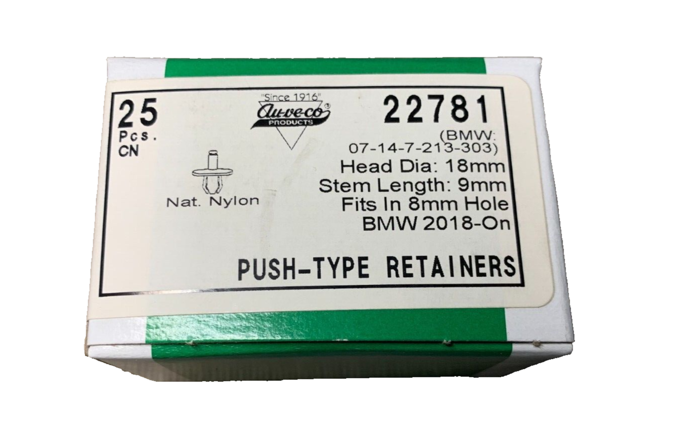 25 Auveco 22781 Fits BMW 07-14-7-213-303 Rocker Molding Push-Type Retainer