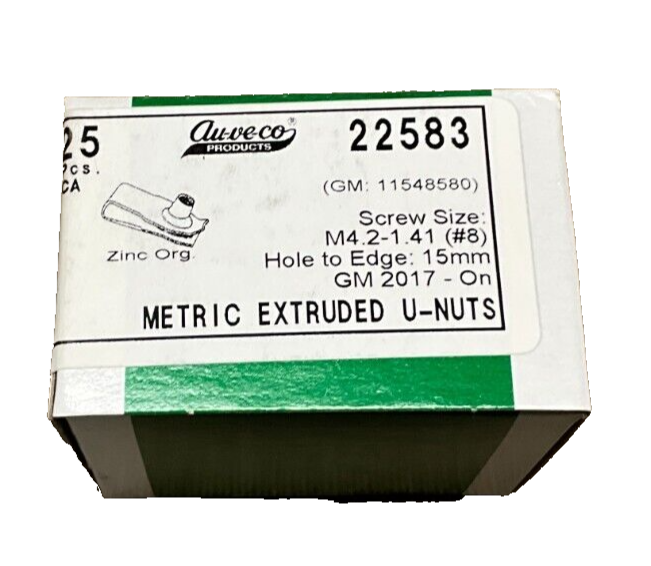 25 Auveco 22583 Extruded U-Nut, M4.2-1.41 Screw Size for GM 11548580