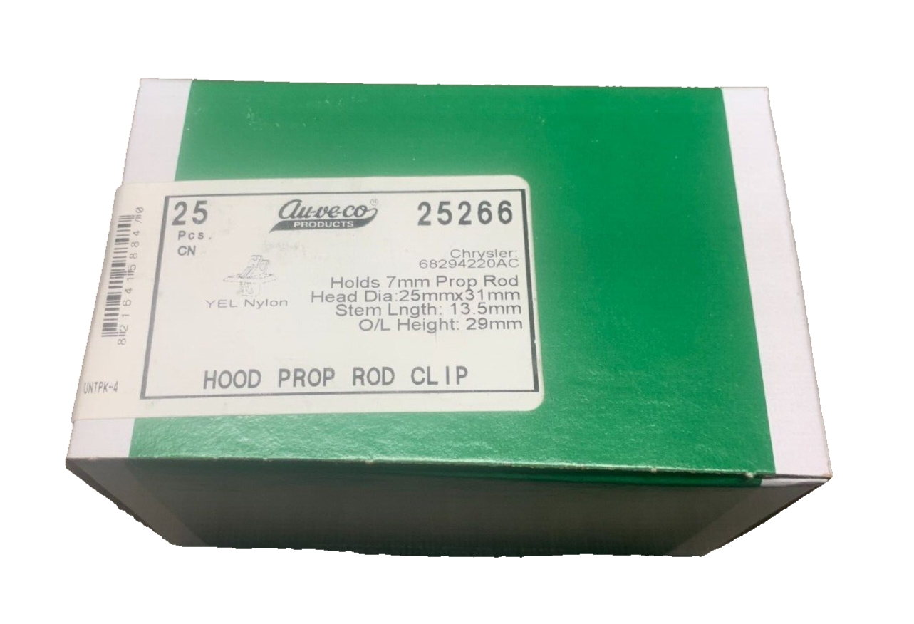 25 Auveco 25266 Hood Prop Rod Clip, 7mm Rod, for Chrysler 68294220AC