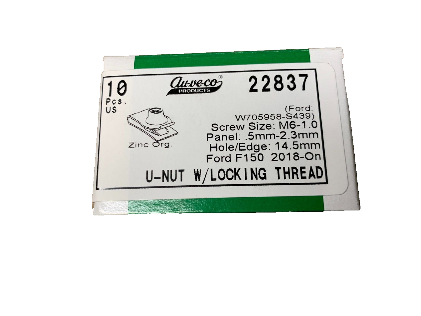 10 Auveco 22837 Extruded U-Nut With Locking Thread, for Ford W705958-S439
