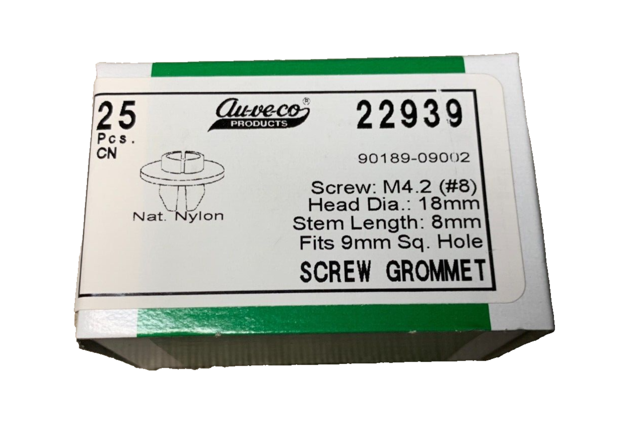 25 Auveco 22939 #8 (M4.2) Screw Grommet, Nylon, 16mm Head Dia, Toyo 90189-09002
