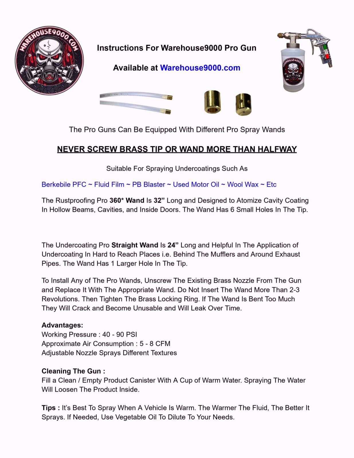 Pro Undercoating Spray Gun, Straight Spray Wand, 3 Quart Bottles, and 50 Rust Plugs