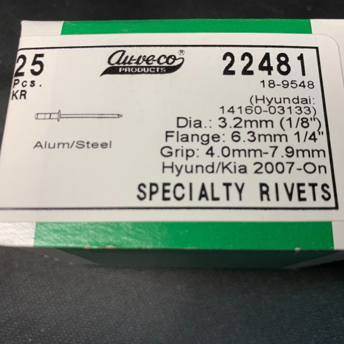 25 Auveco 22481 Specialty Rivet, Black, for Hyundai and Kia 14160-03133