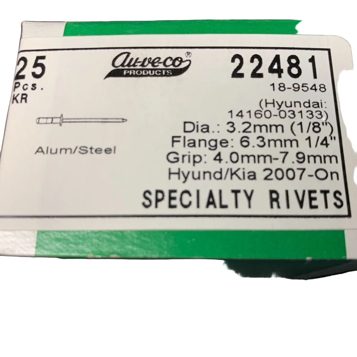 25 Auveco 22481 Specialty Rivet, Black, for Hyundai and Kia 14160-03133