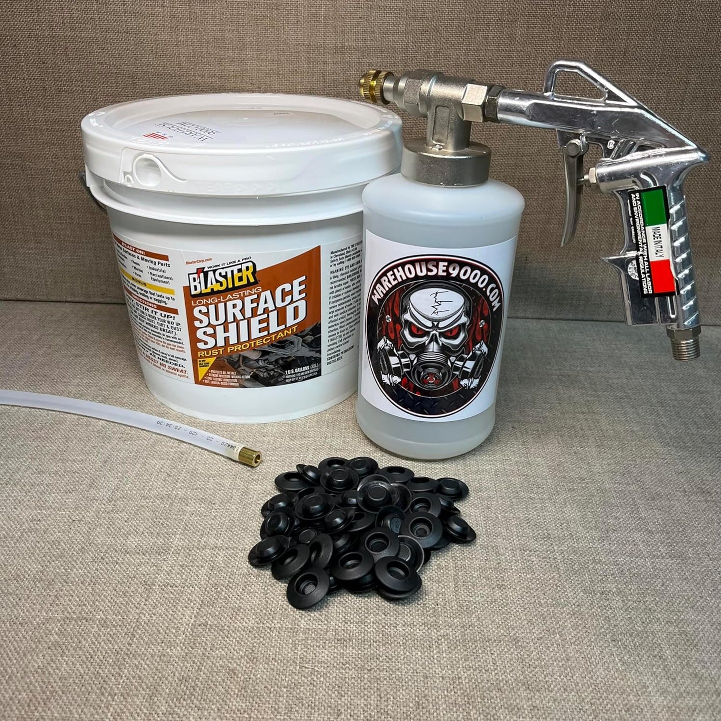 Gallon PB Blaster Surface Shield, Pro Undercoating Gun, 1 Straight Wand, 1 Quart Bottles, and 50 Rust Plugs