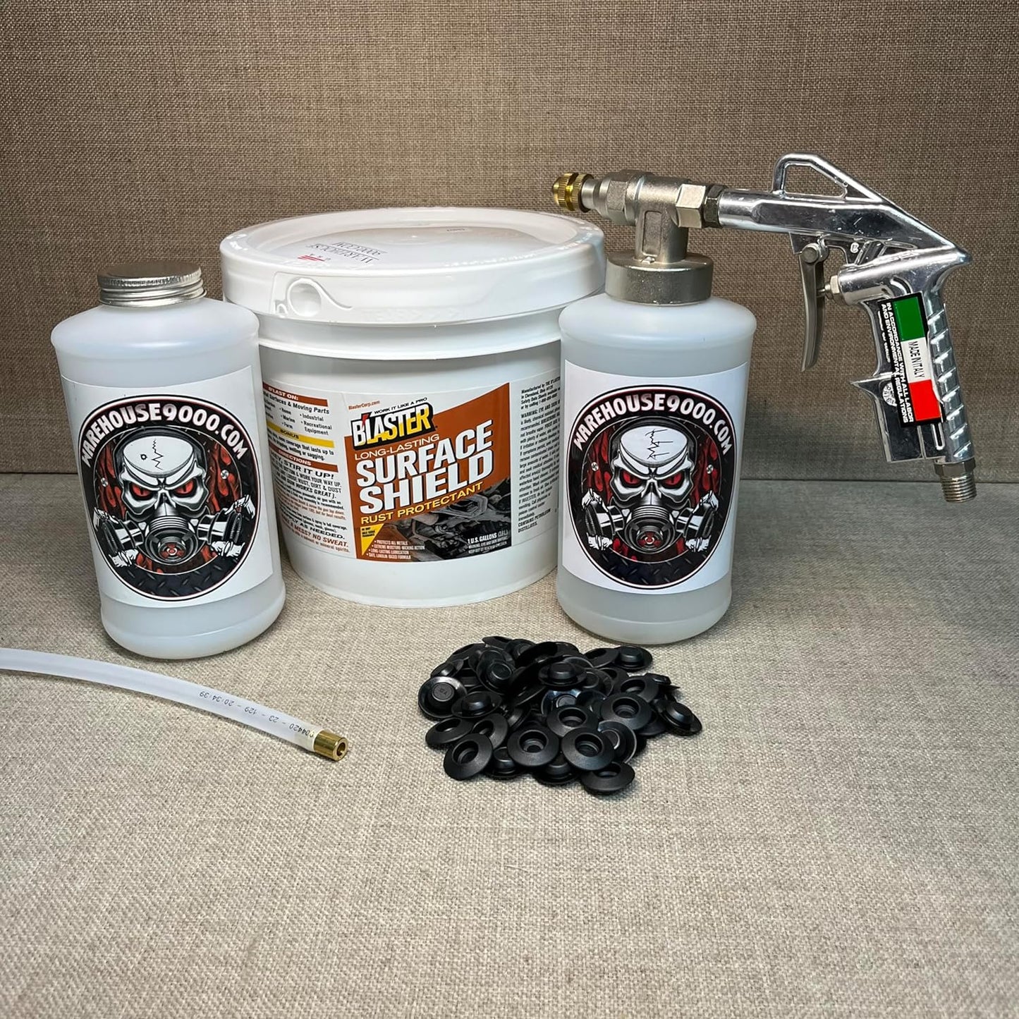 Gallon PB Blaster Surface Shield, Pro Undercoating Gun, 1 Straight Wand, 2 Quart Bottles, and 50 Rust Plugs