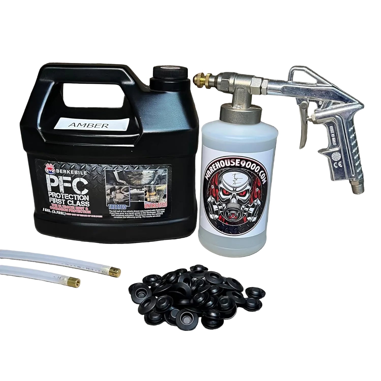 Undercoating Gun Black FF Lanolin Undercoating Fluid Gallon, Standard Economy Undercoating Spray Gun, 1 White Quart Bottle, And 50 Rust Plugs Fluid Film