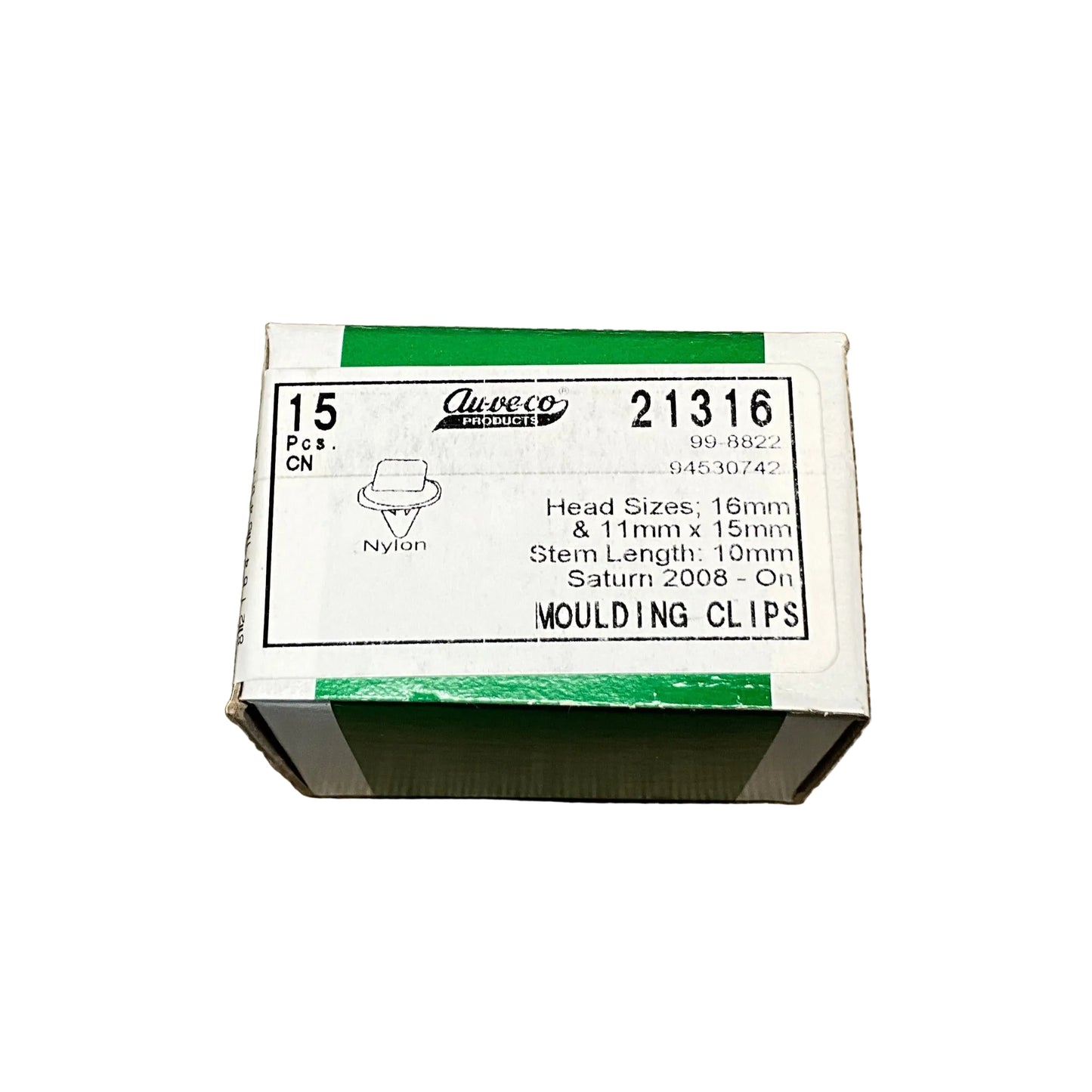 15 Auveco 21316 Moulding Clips w/Seal, 16mm Bottom Head, 8mm Hole, GMM 94530742