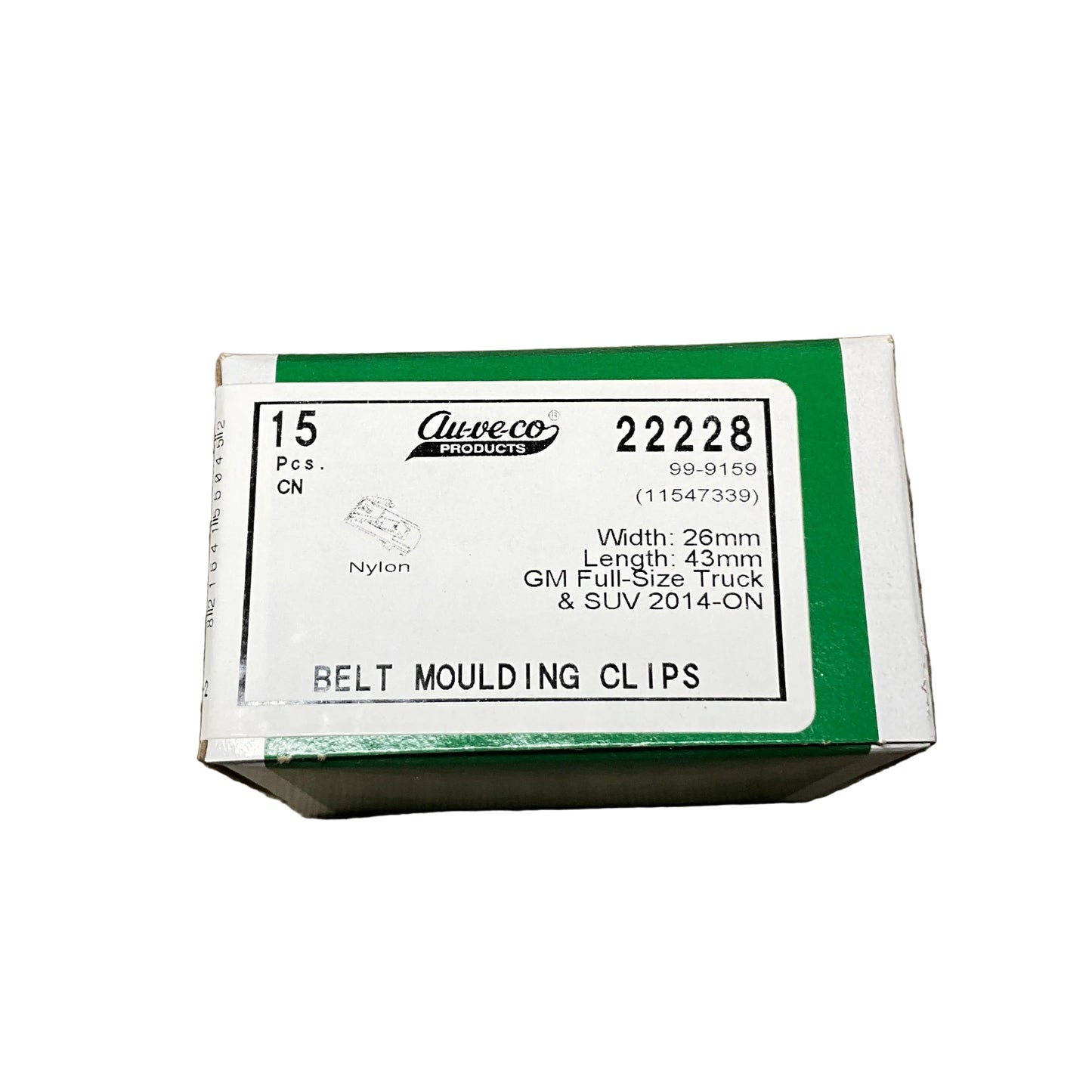 15 Belt Molding Clips GM Full Size Trucks & SUV Auveco 22228 OEM : 11547339