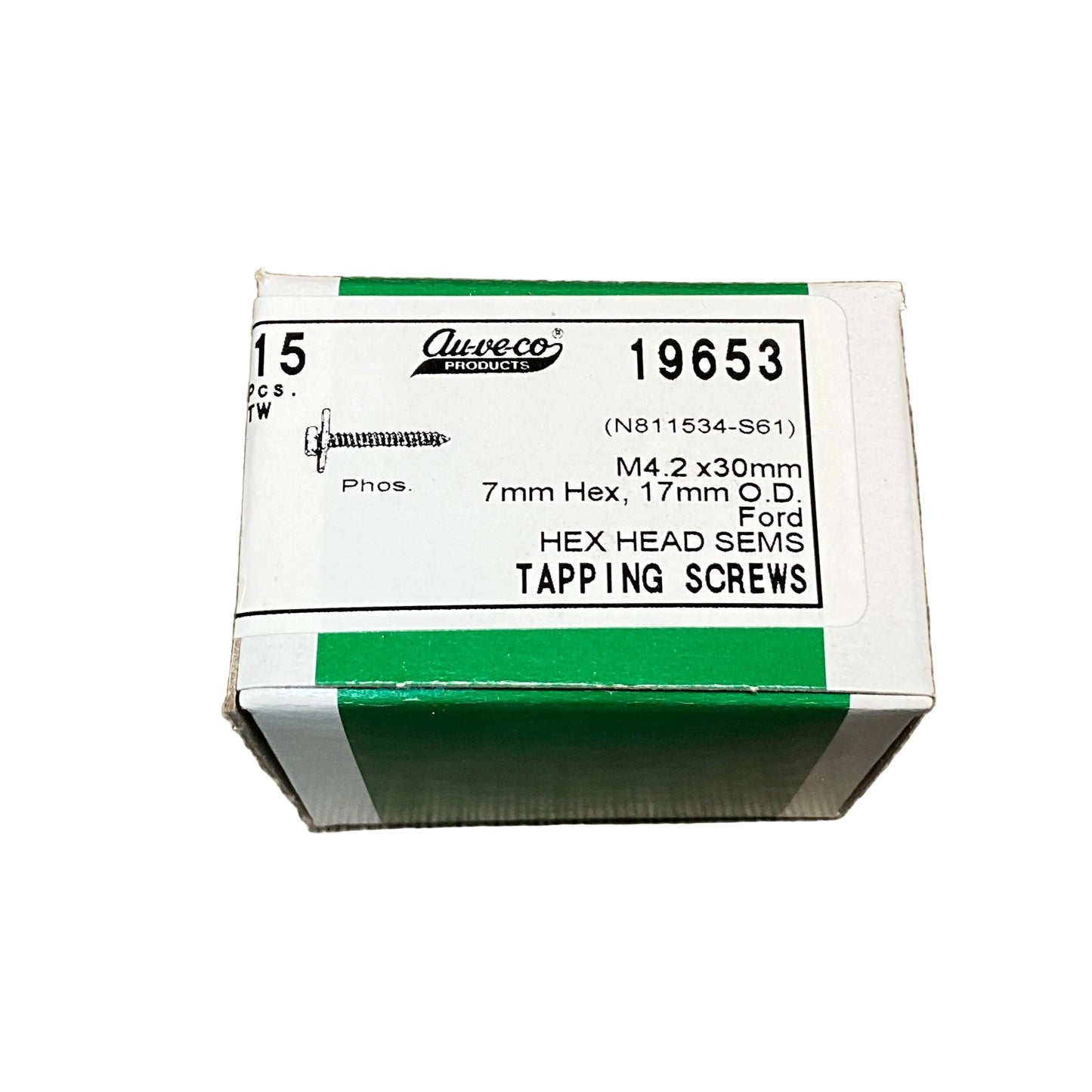 15 Hex Head Sems Tapping Screws Auveco 19653 Ford :N811534-S61 General Purpose