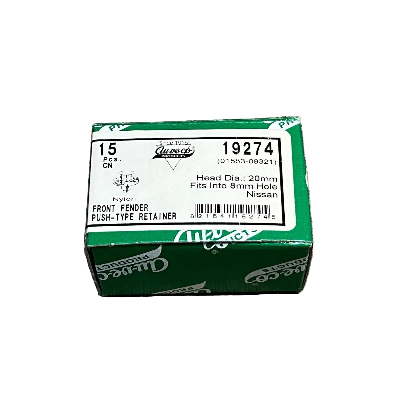 15 Pcs. Niisson FRONT FENDER PUSH-TYPE RETAINERS Auveco 19274