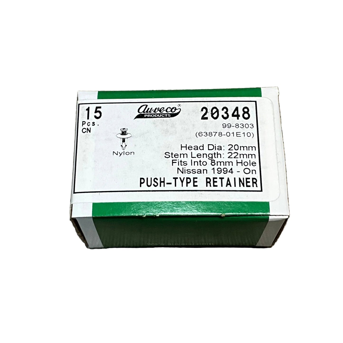 15 Philips Head Push Type Retainers Auveco 20348 Max : 63878-01E10 1994 - On
