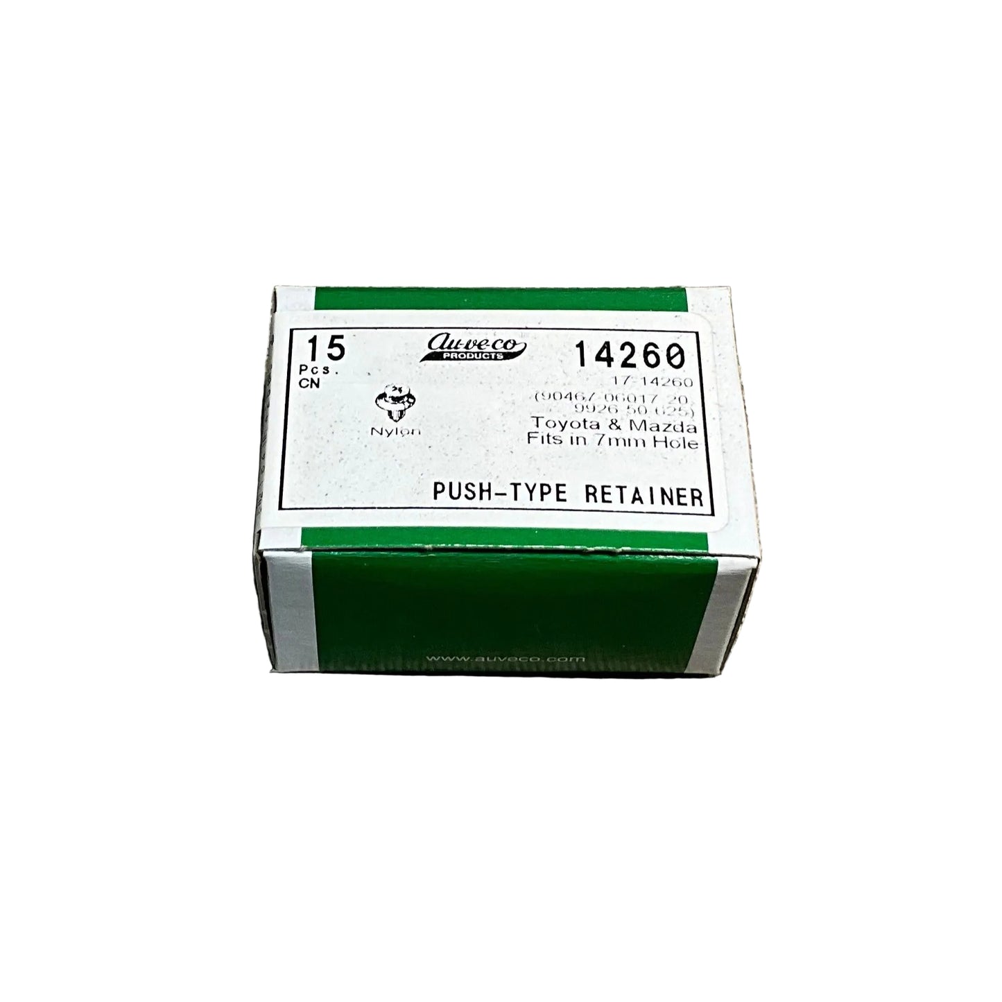 15 Push Type Retainers Auveco 14260 Toyota: 90467-06017-20 ; 9926-50-625 Mazda