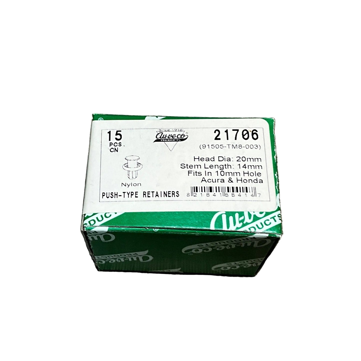 15 Push Type Retainers Auveco 21706 Acura and Honda OEM : 91505-TM8-003