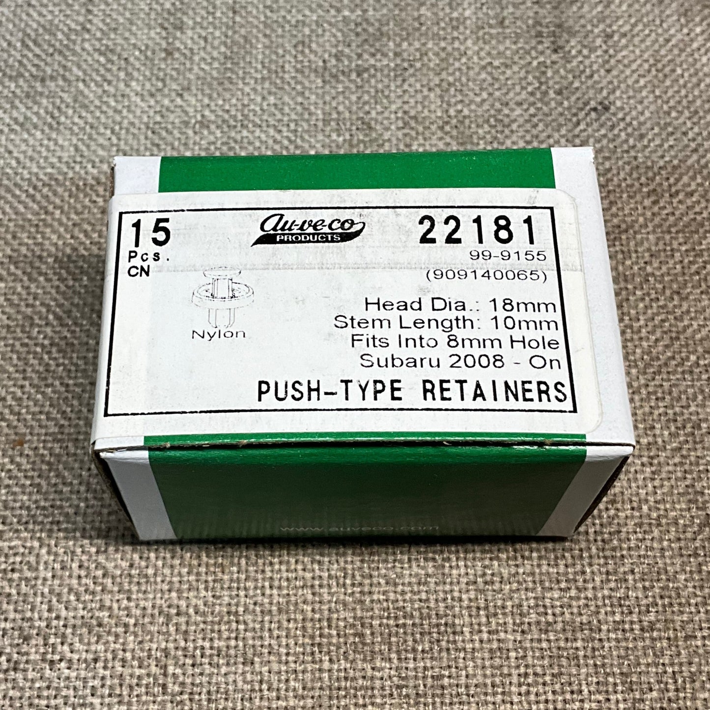 15 Push Type Retainers Auveco 22181 Subaru OEM : 909140065 From 2008 - On