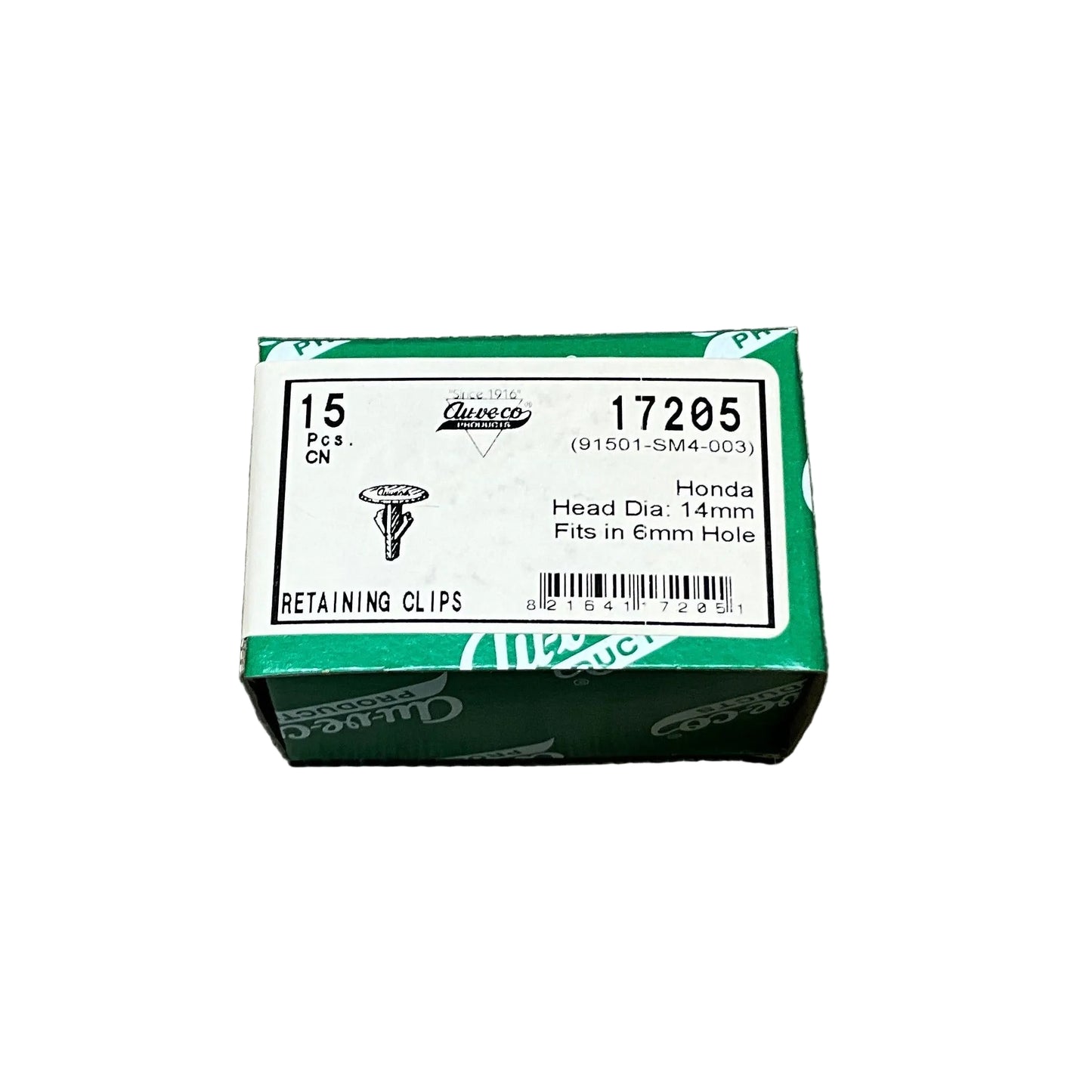 15 Retaining Clips Auveco 17205 Honda : 91501-SM4-003 From The Year 1990 - On