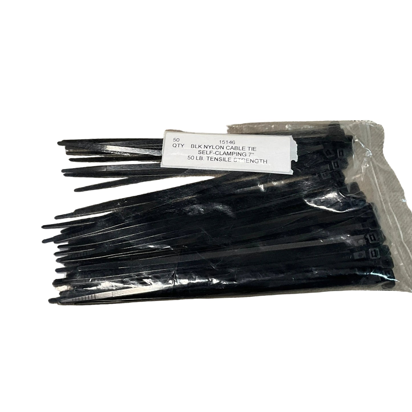 15146 Black Nylon Cable Tie, Self Clamping 7" 50 LB. Tensile Strength Qty 50