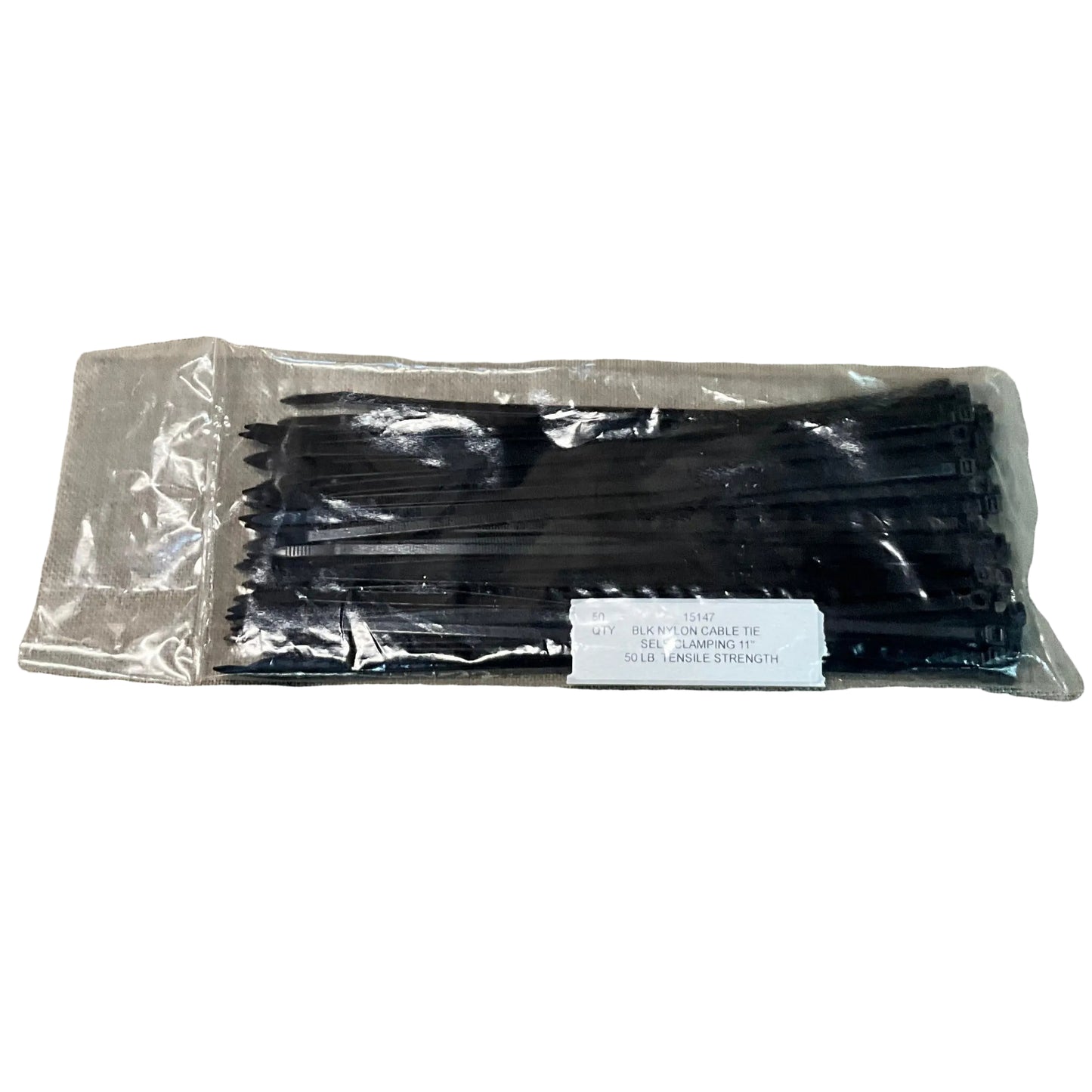 15147 Black Nylon Cable Tie, Self Clamping 11" 50 LB. Tensile Strength Qty 50