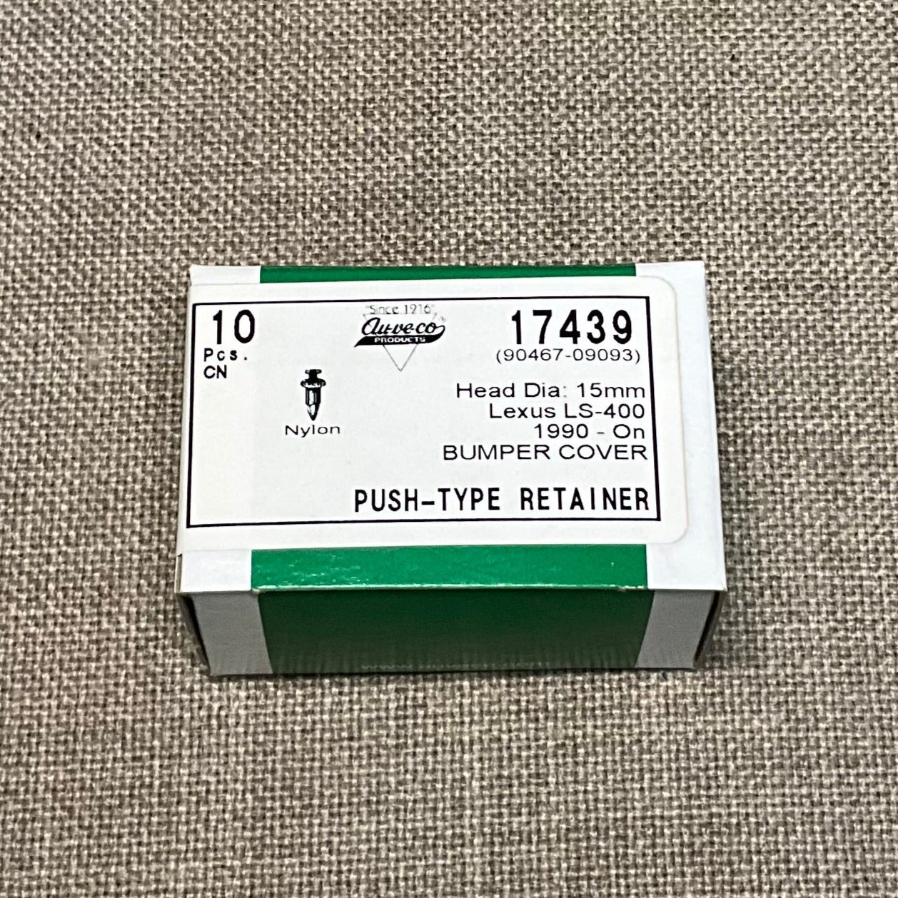 10 Bumper Cover Push Type Retainer Auveco 17439 Lexus: 90467-09093 From 1990 On