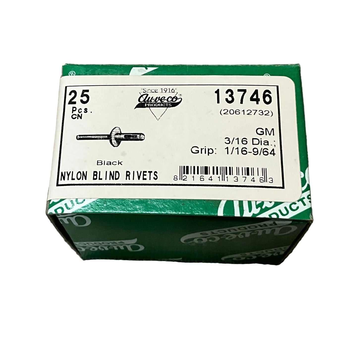 25 Black Nylon Blind Rivets Auveco 13746 For Auto GM: 20612732 and Universal