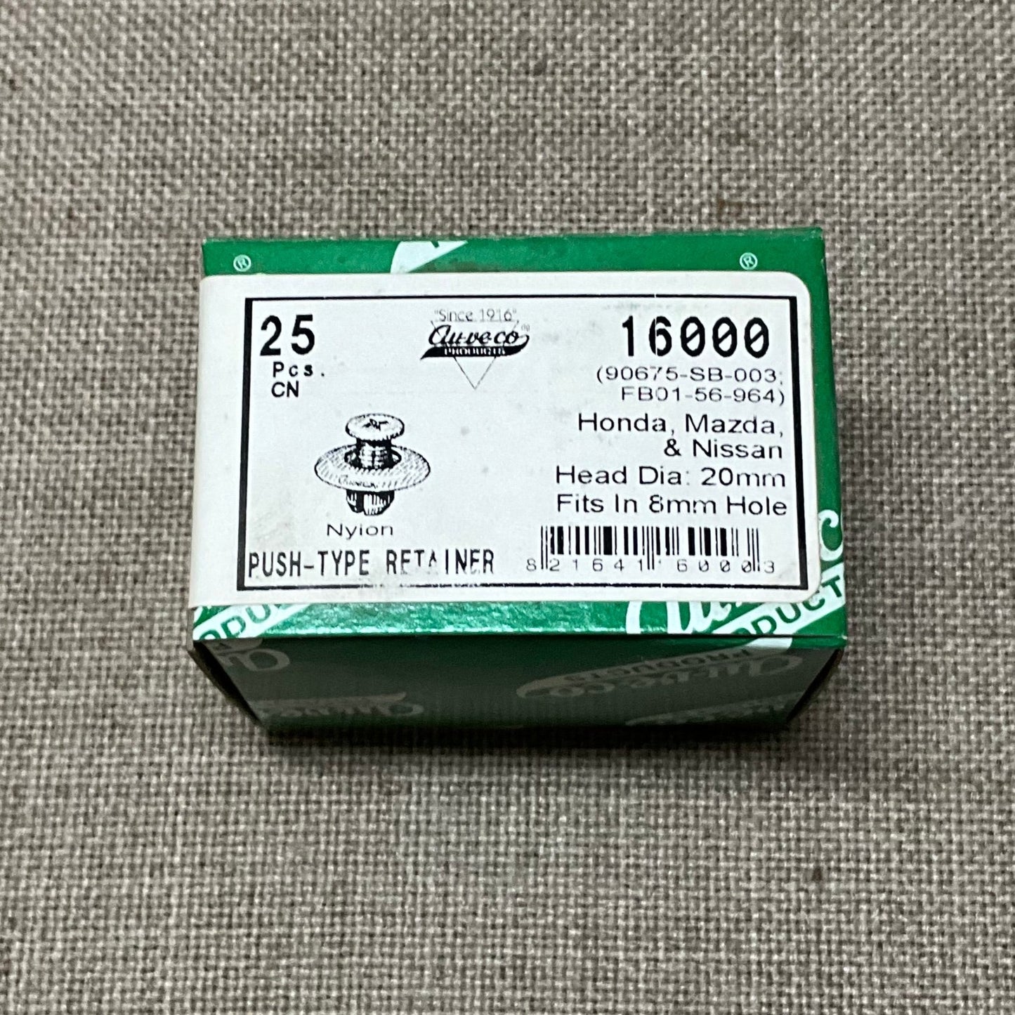 25 Black Nylon Push-Type Retainers Auveco 16000 Honda: 90675-SB3-003