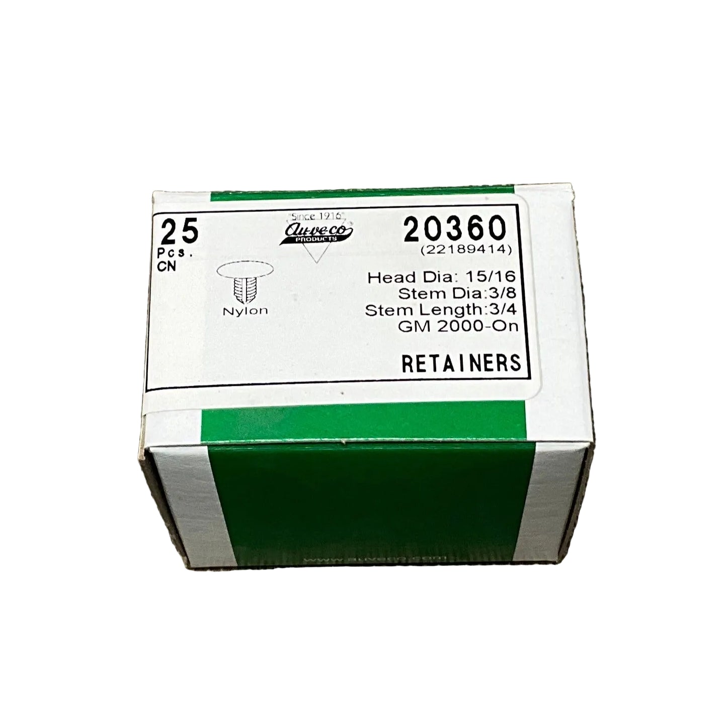 25 Engine Compartment Retainers Auveco 20360 GM: 22189414 Chry: 6505667-AA