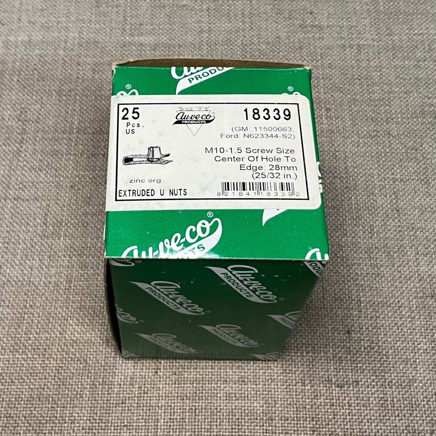 25 Extruded "U" Nuts (Foldover Nuts) Auveco 18339 GM: 11500663 Ford: N623344-S2