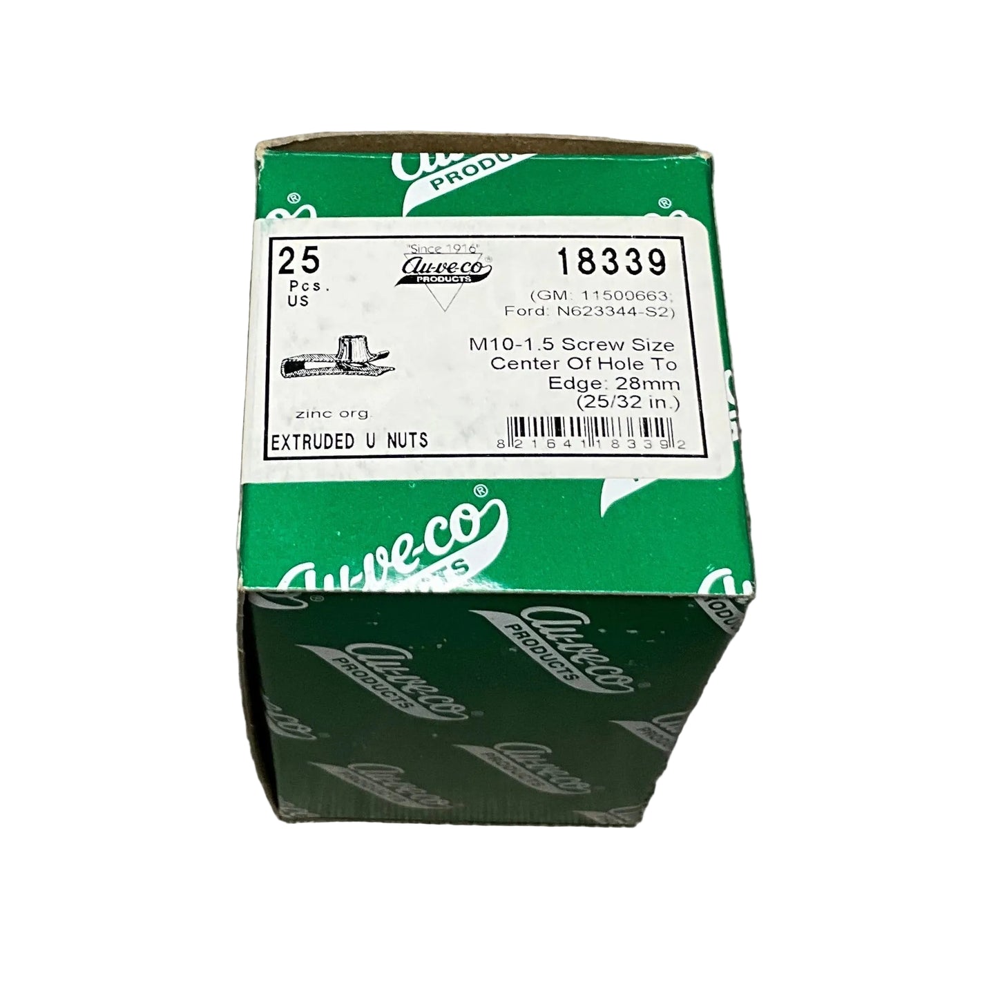 25 Extruded "U" Nuts (Foldover Nuts) Auveco 18339 GM: 11500663 Ford: N623344-S2
