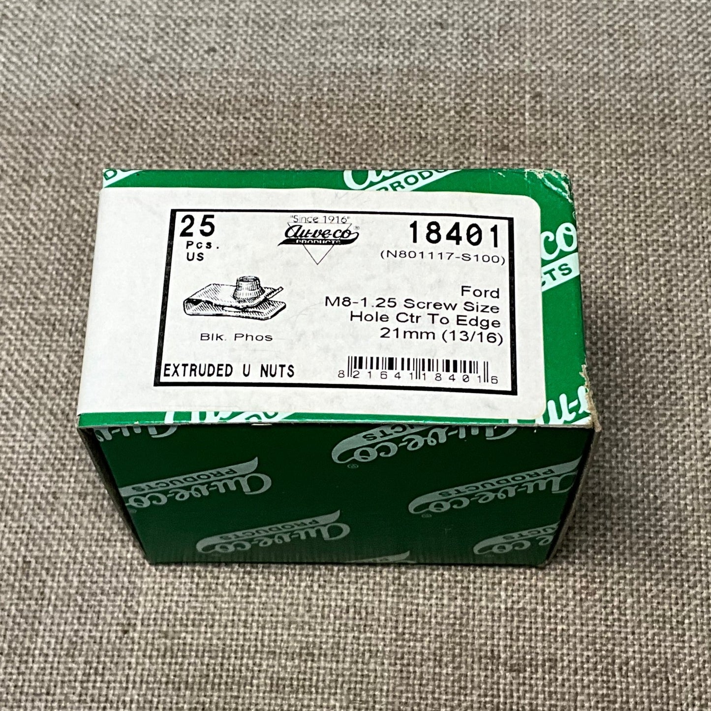 25 Extruded "U" Nuts (Foldover Nuts) Auveco 18401 Ford : N801117-S100