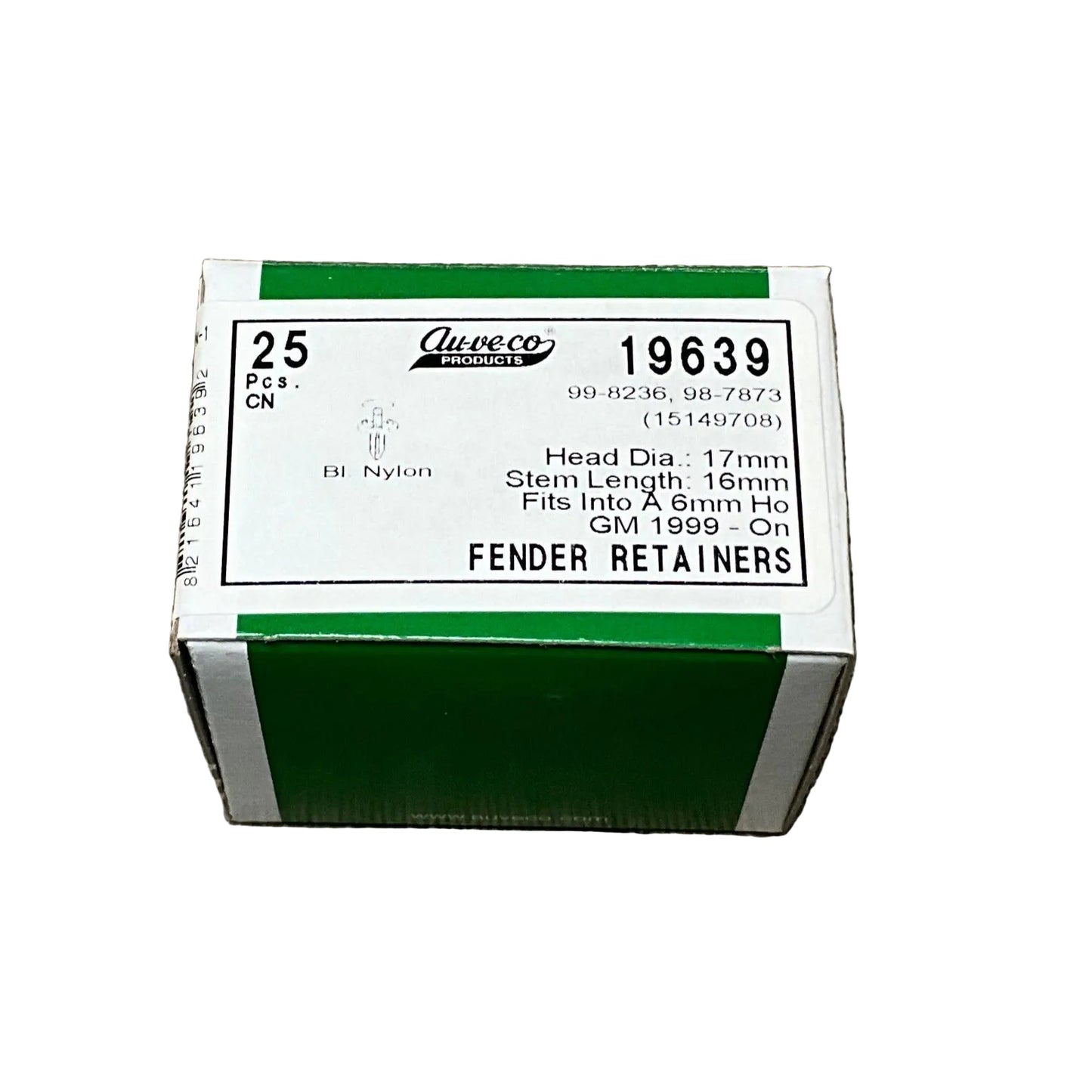 25 Fender Push Type Retainers Auveco 19639 GM : 15149708 Chrysler : 6506008AA