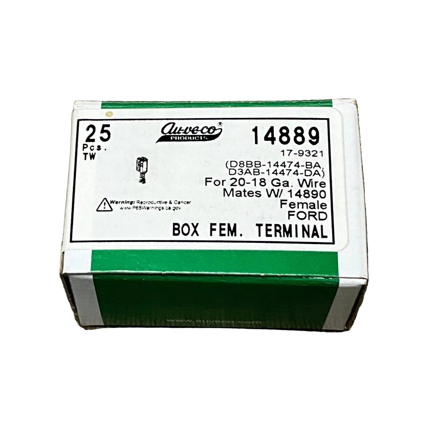 25 Ford Standard Box Female Terminals Auveco 14889 For 20 - 18 Gauge Wire Auto