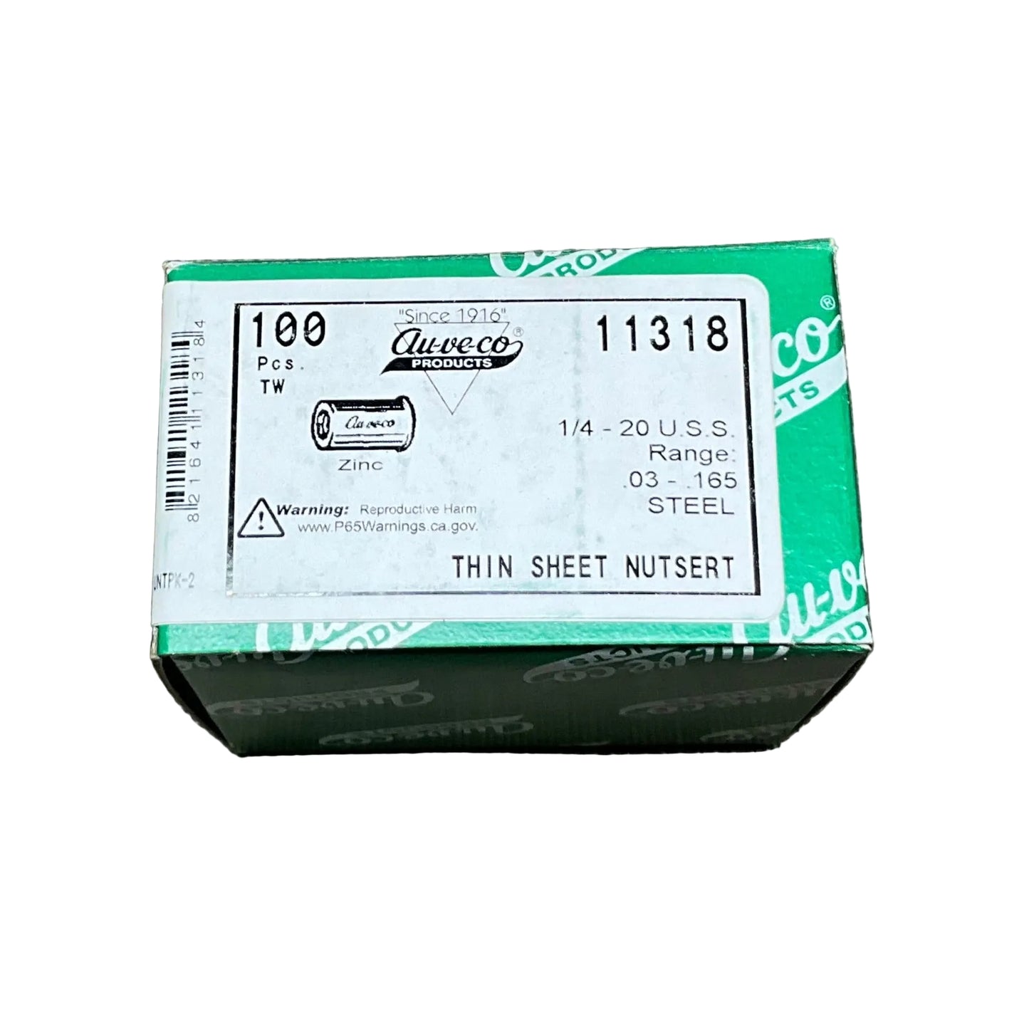 100 Thin Sheet Nutserts Inserts Auveco 11318 Auto Car Truck Van ATV Universal