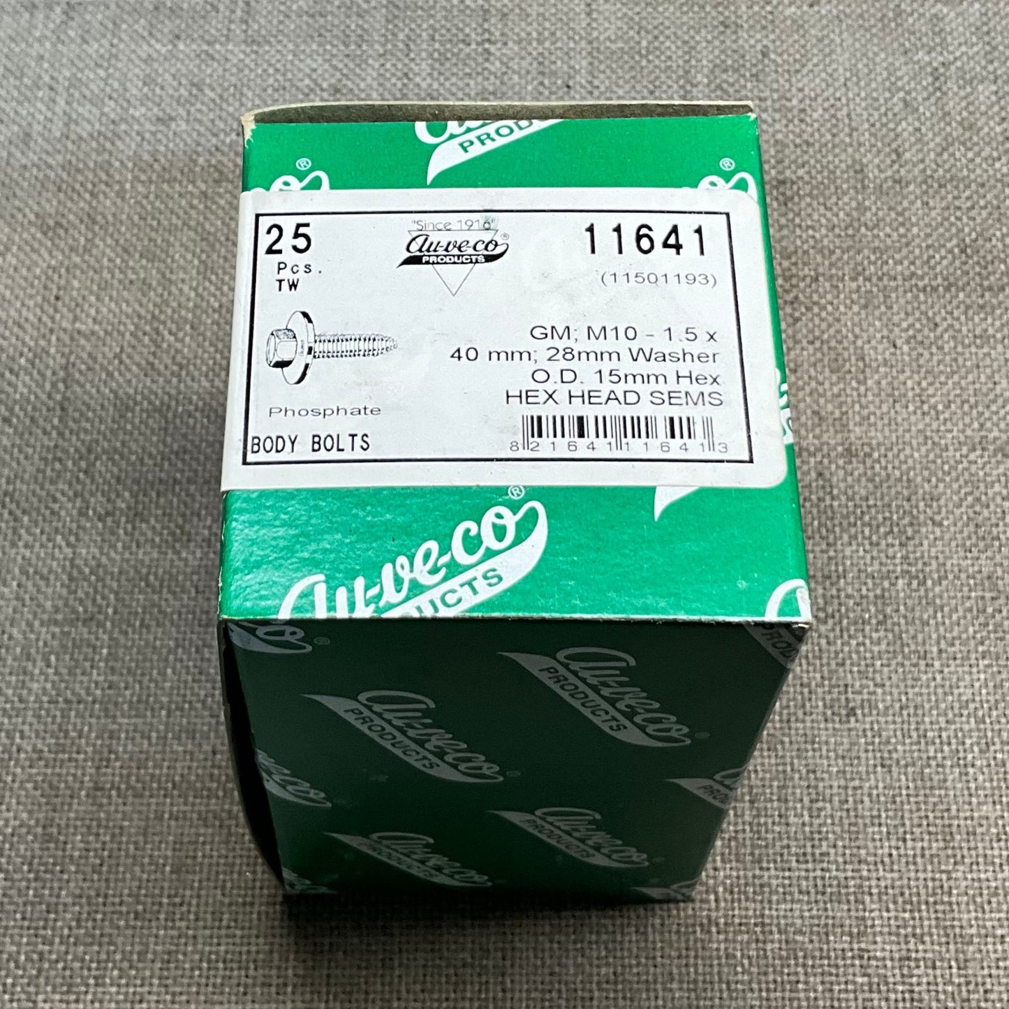 25 Hex Head Sems Body Bolts Auveco 11641 OEM GM :11501193 General Purpose