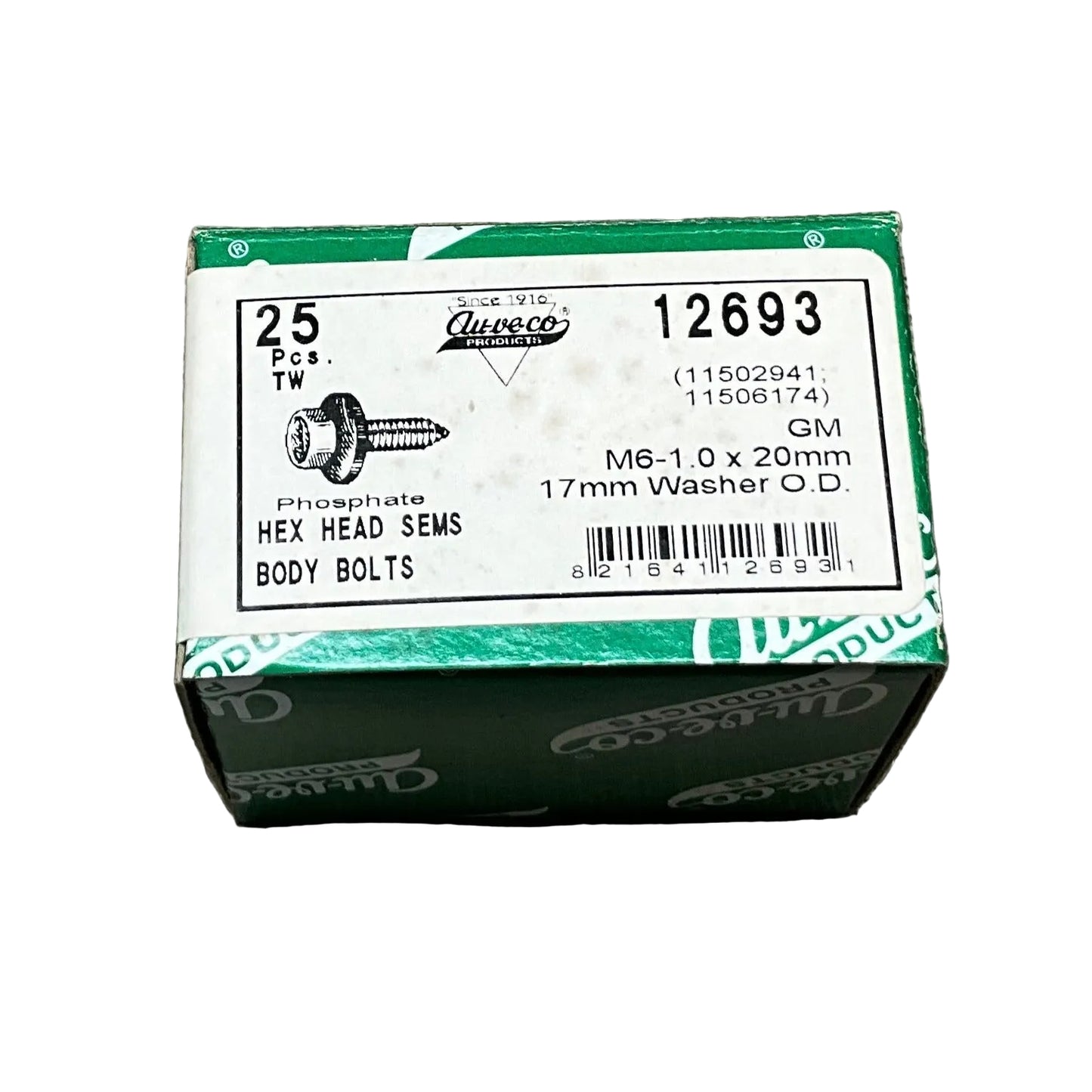 25 Hex Head Sems Body Bolts Auveco 12693 GM : 11502941 ; 11506174