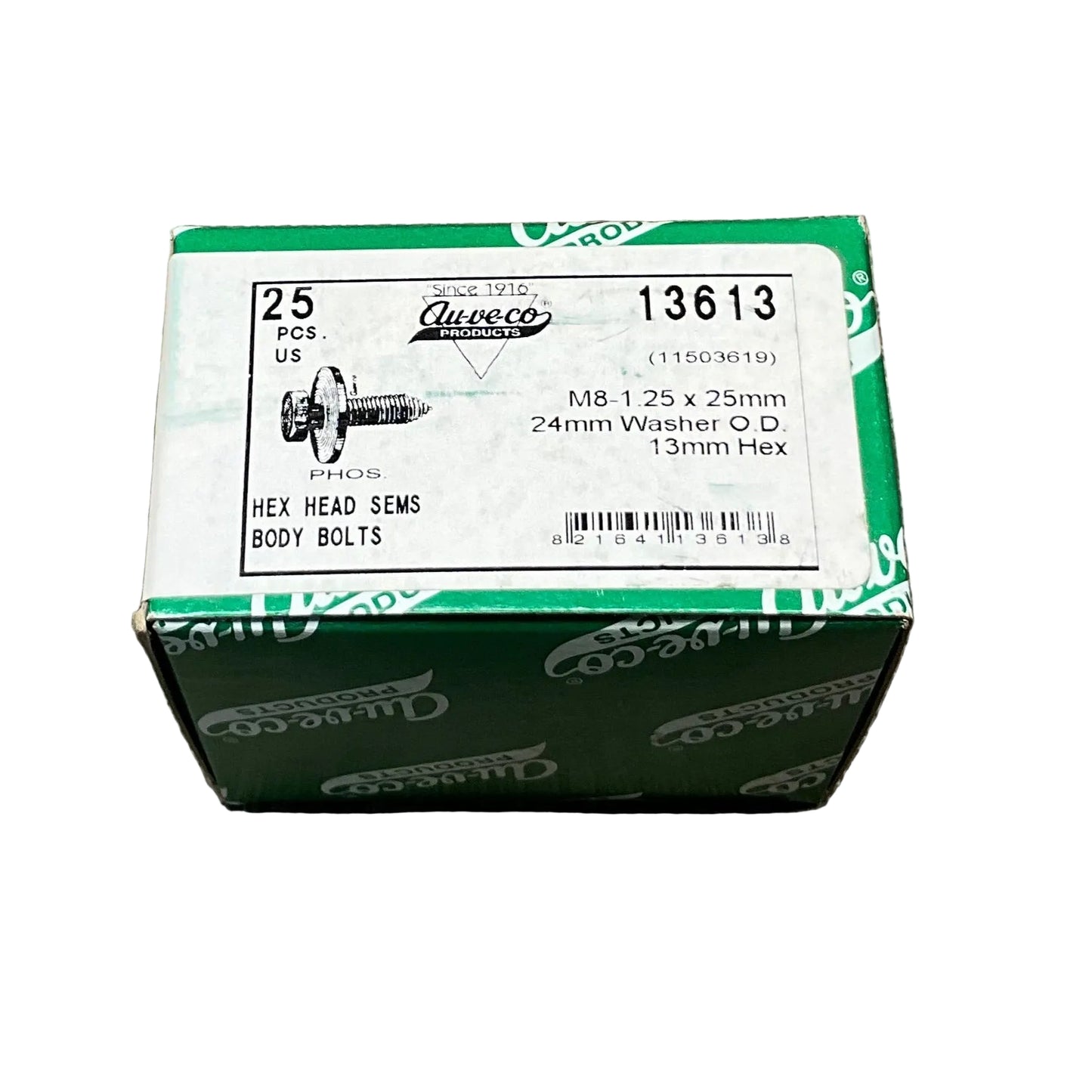 25 Hex Head Sems Body Bolts Auveco 13613 For GM : 11503619 & General Purpose