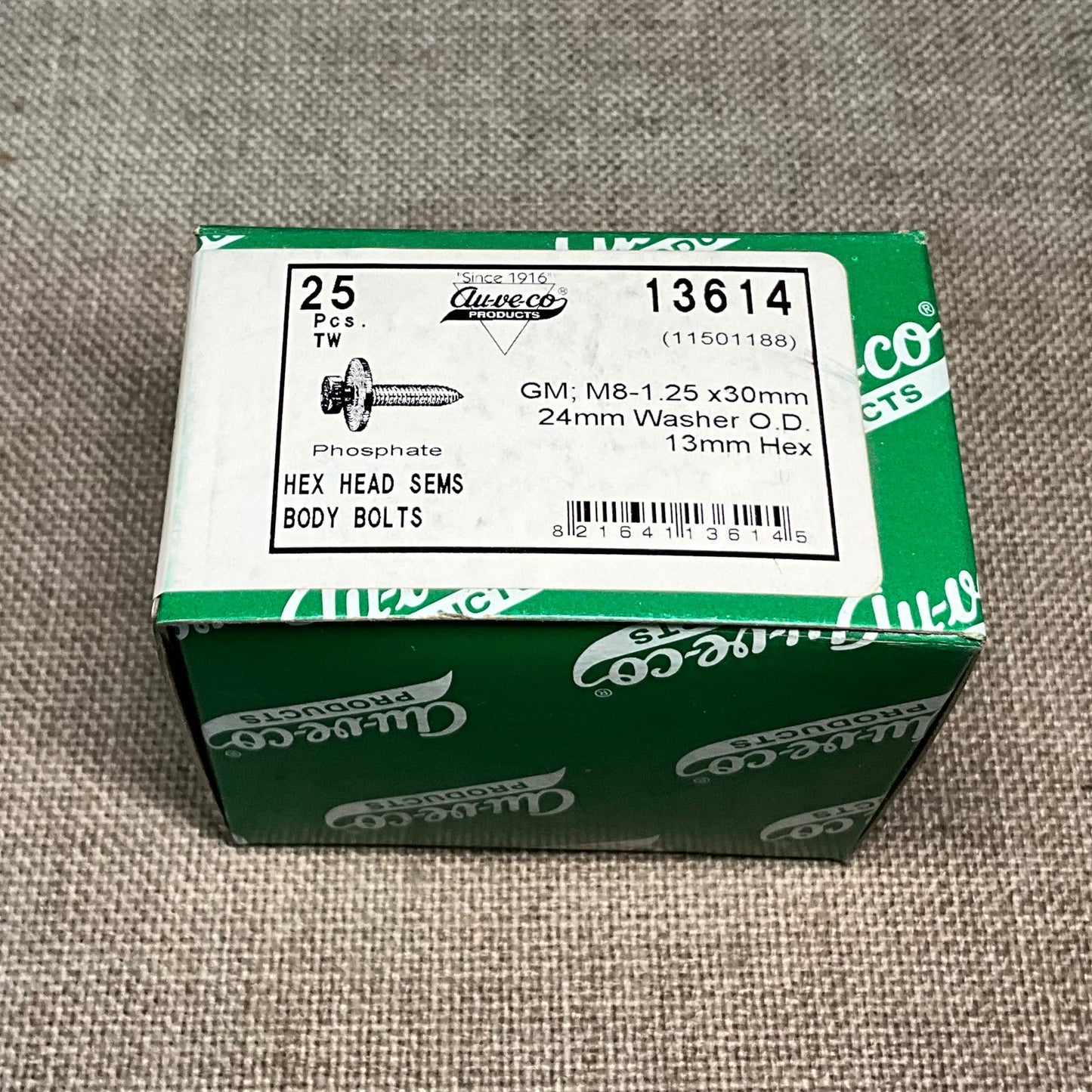 25 Hex Head Sems Body Bolts Auveco 13614 GM:11501188 Universal & General Purp.